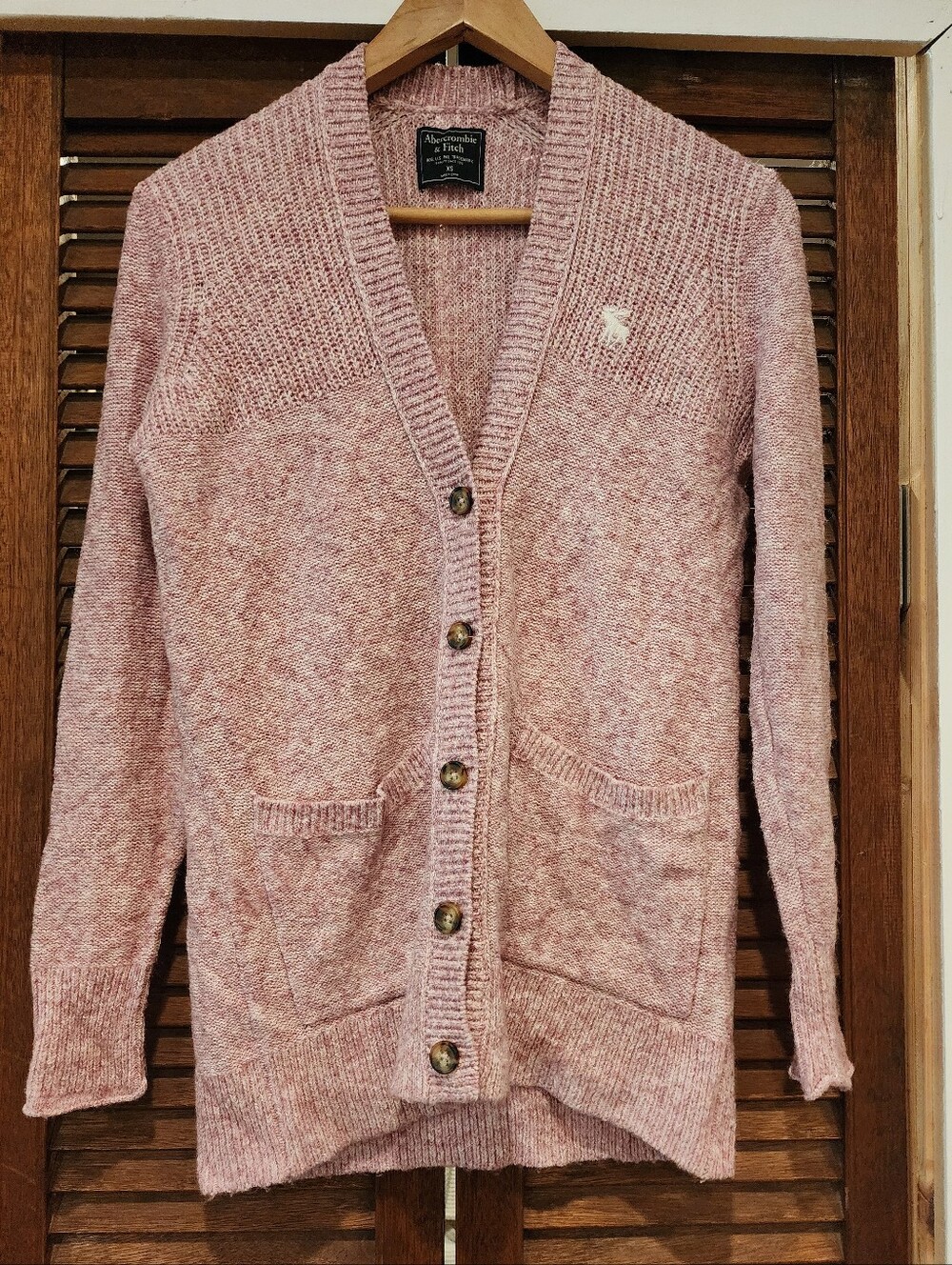 Abercrombie & Fitch Heathered Pink Button-Up Cardigan